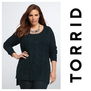 Torrid Teal Marled Knit Cable Stitch Sweater